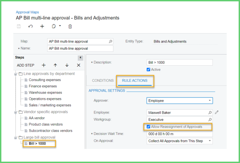 Acumatica Approval Delegation: Approval Maps